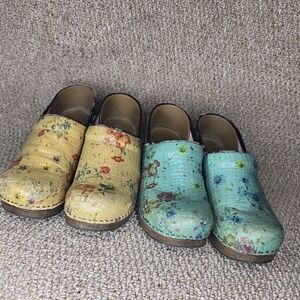 Dansko Yellow and Blue Floral Clogs Comfortable Slip-On Mules